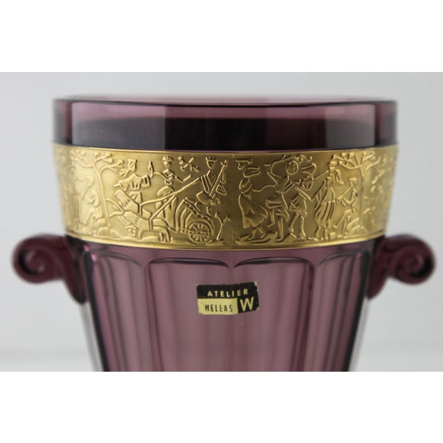 Metal Art Deco Amethyst Vases with Classical Frieze from Walther, Germany, Set of 2 For Sale - Image 7 of 11