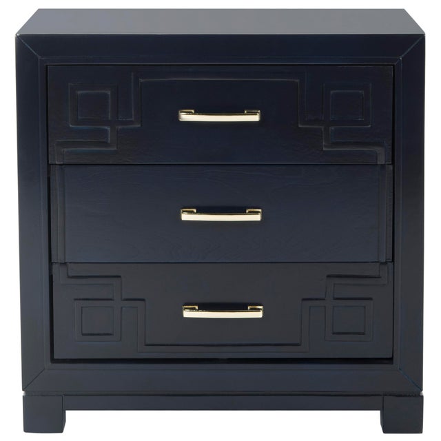 Three Drawer Greek Key Nightstand in Navy For Sale - Image 11 of 11