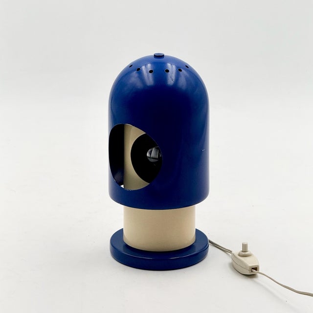 Space Age Blue Metal Eclipse Table Lamp, Italy, 1960s For Sale - Image 3 of 17