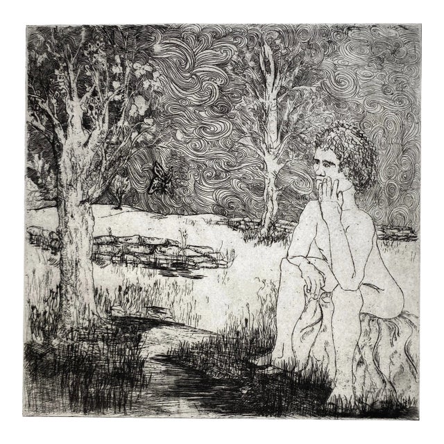 1975 Sue Cohen Joie De Vivre Male Nude Etching For Sale