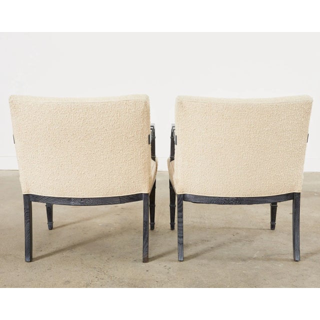 Pair of Modern Cerused Oak Faux Bamboo Bouclé Armchairs For Sale - Image 12 of 12