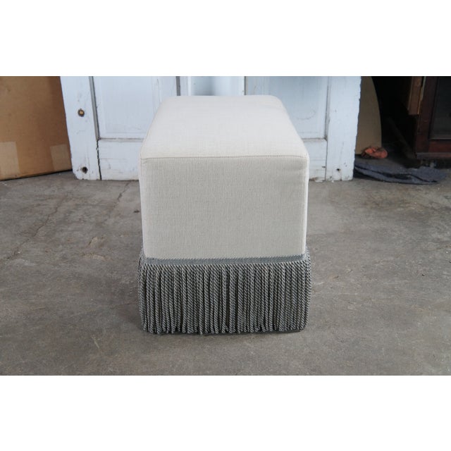 Restoration Hardware Restoration Hardware Linen Upholstered Ottoman Bench Seat Stool Tassels 31" For Sale - Image 4 of 12