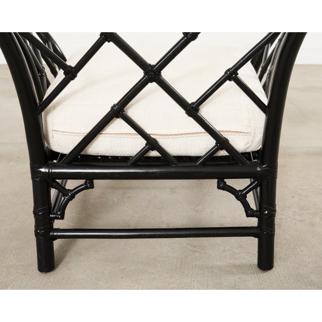 McGuire Rattan Chinese Chippendale Lacquered Lounge Chair For Sale - Image 16 of 18