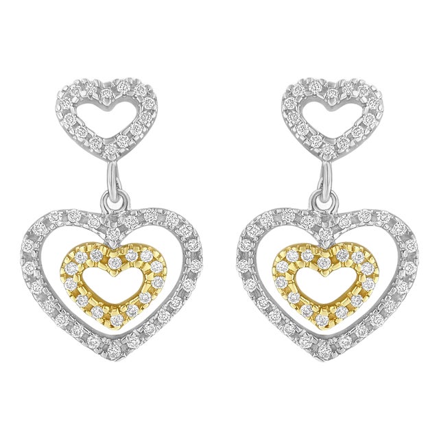 14K Two Toned 1/2 cttw Round Cut Diamond Earrings (H-I, SI1-SI2) For Sale