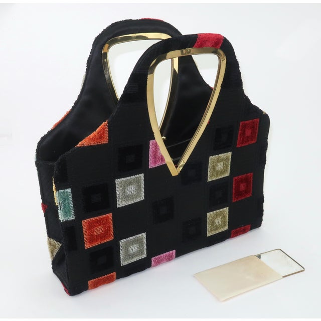 Lewis Black Cut Velvet Mod Handbag With Geometric Pattern, 1960's For Sale - Image 12 of 13
