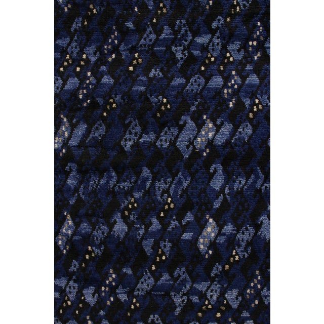 Textile Rug & Kilim’s Scandinavian Style Rug in All Over Blue, Black Geometric Pattern For Sale - Image 7 of 9