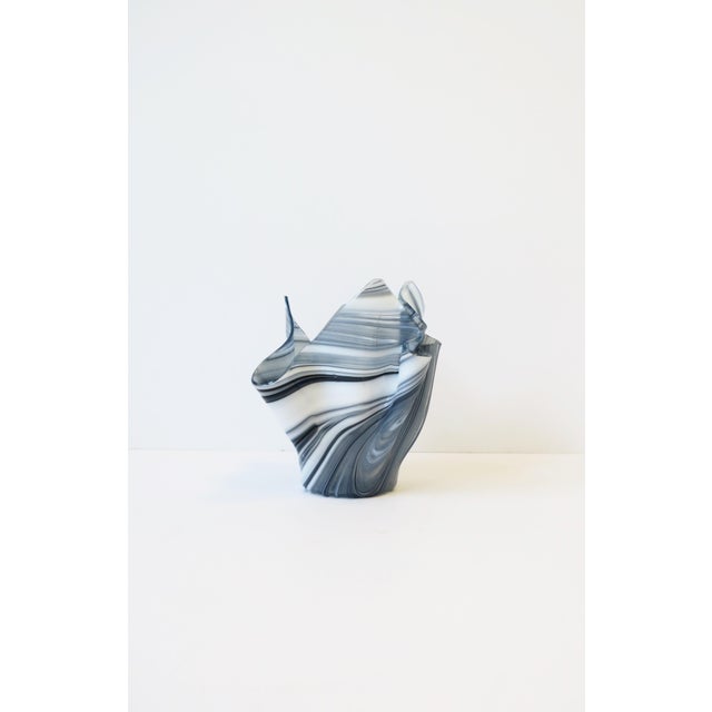 Venini Style Black and White Art Glass Vase Handkerchief For Sale In New York - Image 6 of 12