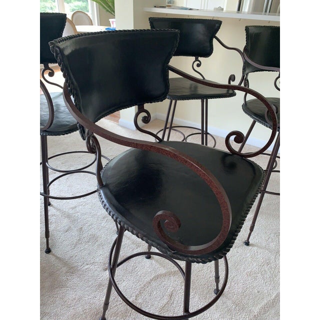 Arhaus Black Wrought Iron Bar Stools Set of 4 Chairish