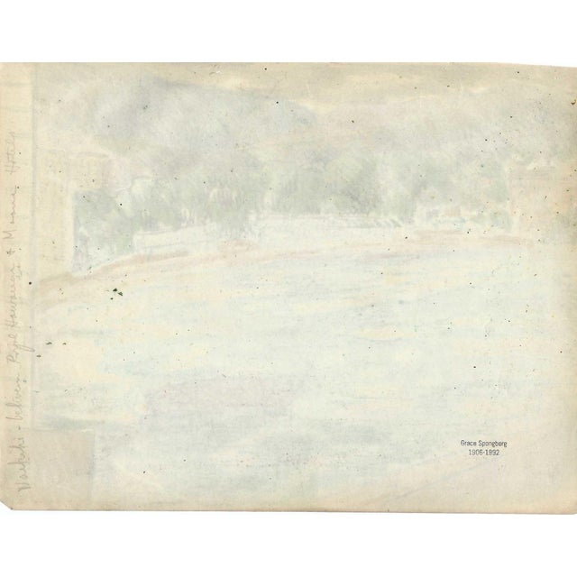 Grace Spongberg (American, 1906-1992) "Waikiki - between Royal Hawaiian & Moana Hotel" oil pastel on paper, titled and...