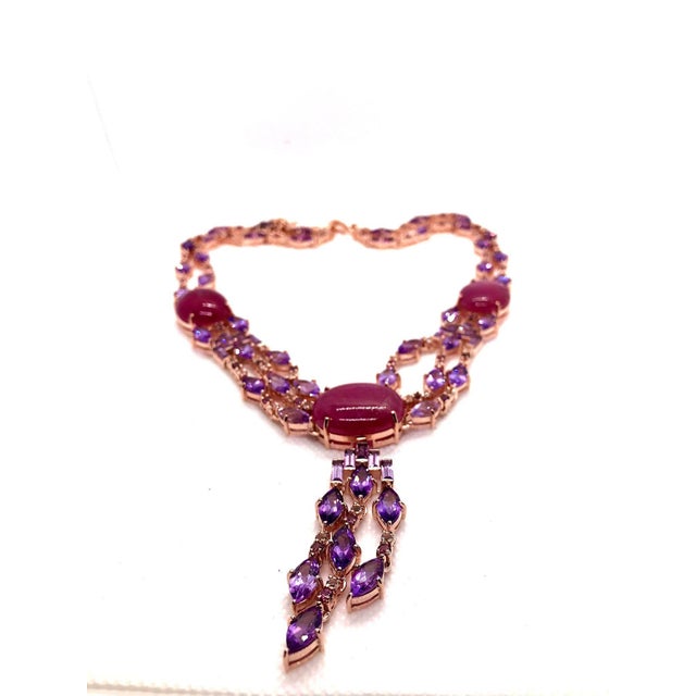 Art Deco Bochic “Capri” Vintage Art Deco Ruby & Amethyst Necklace Set in 18K & Silver For Sale - Image 3 of 6