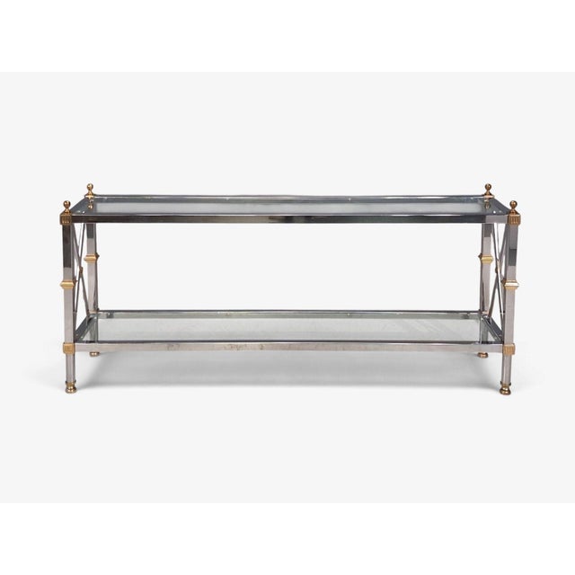 Maison Jansen Style, Neoclassical Console Table, Chrome, Brass, France, 1970s For Sale - Image 4 of 15