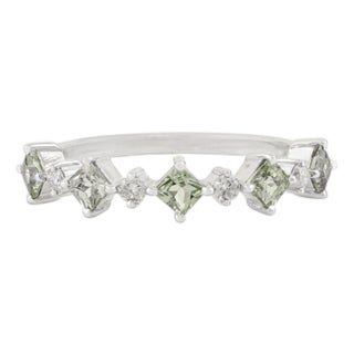 Natural Green Sapphire Minimal Gold Stacking Ring Size 5 For Sale