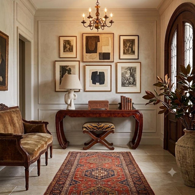 This Henredon Ming-style console is a study in graceful lines — a waterfall silhouette flowing into scrolled feet, a...