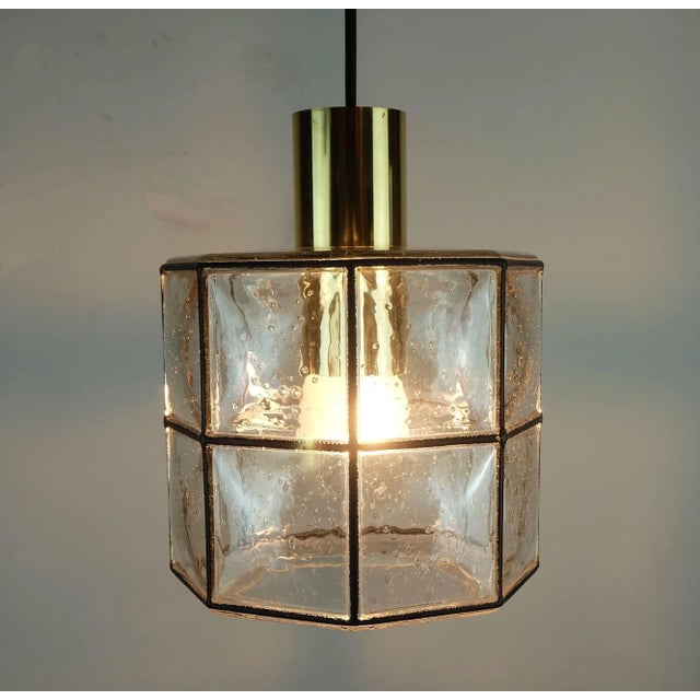 Vintage Brass Pendant Lamp with Clear Glass Shade from Glashütte Limburg, 1960s-1970s For Sale - Image 9 of 11