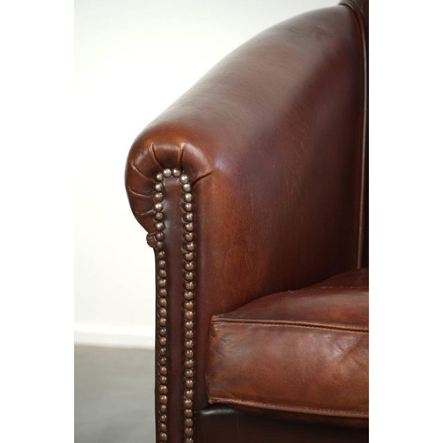 English Sheepskin Club Armchair in Dark Cognac For Sale - Image 10 of 13