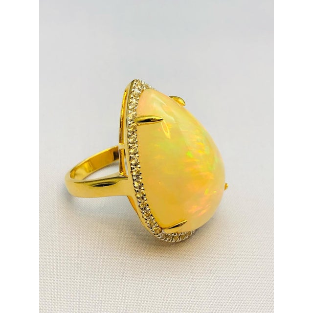 Bochic “Orient” Natural Fancy Diamond & Fire Opal Ring Set In 18K Gold & Silver For Sale - Image 10 of 12
