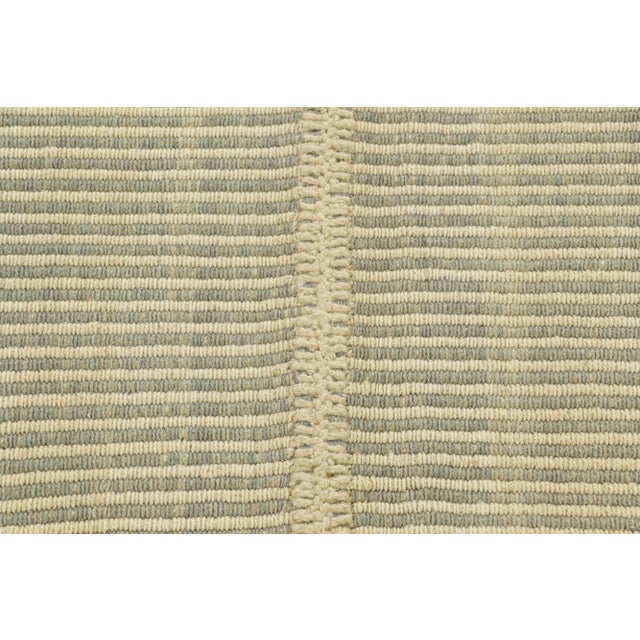 Contemporary Rug & Kilim’s Contemporary Kilim With Textural Cream White and Gray Stripes For Sale - Image 3 of 7