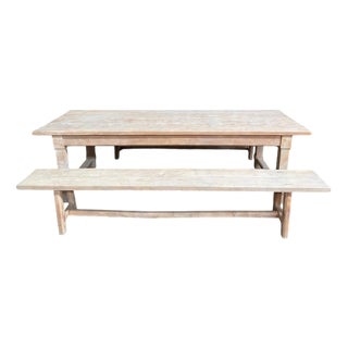 Beech Farm Table and Benches, Set of 3 For Sale