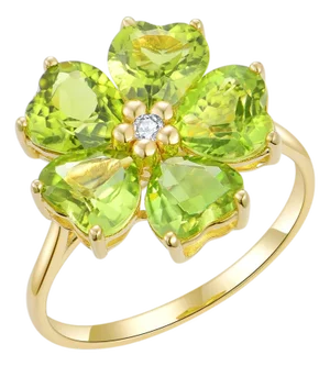 Nina Zhou 5.03ctw Peridot & Diamond Cherry Blossom Cocktail Ring in 14k Yellow Gold (All Sizes Available)