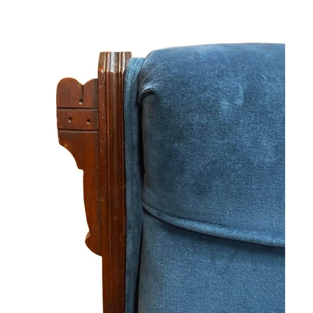 Blue Pair of Antique Victorian Eastlake Slipper Chairs – Pair, Solid Wood & Velvet Upholstery For Sale - Image 8 of 10
