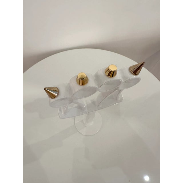 Wood Contemporary White Lacquered and Brass Bastard Tables. Italy, a Pair For Sale - Image 7 of 12