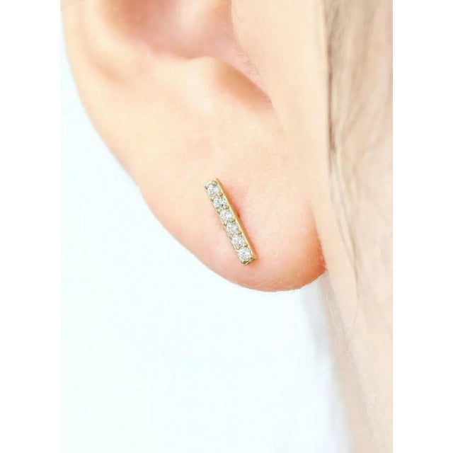 Metal 14k Solid Gold Diamond Minimalist Bar Studs Gold Bar Earrings - 2 Pieces For Sale - Image 7 of 8