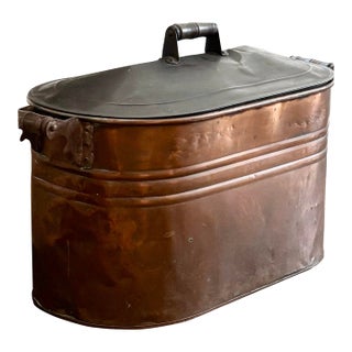 19th C. Copper Boiler Wash Tub American Primitive With Lid For Sale