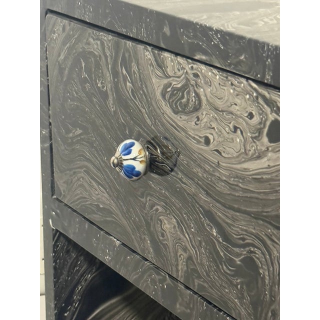 Black MadeGoods Dresser — Hand-Applied Marbled Lacquer, Hand-Painted Ceramic Knobs, Attributed For Sale - Image 8 of 8