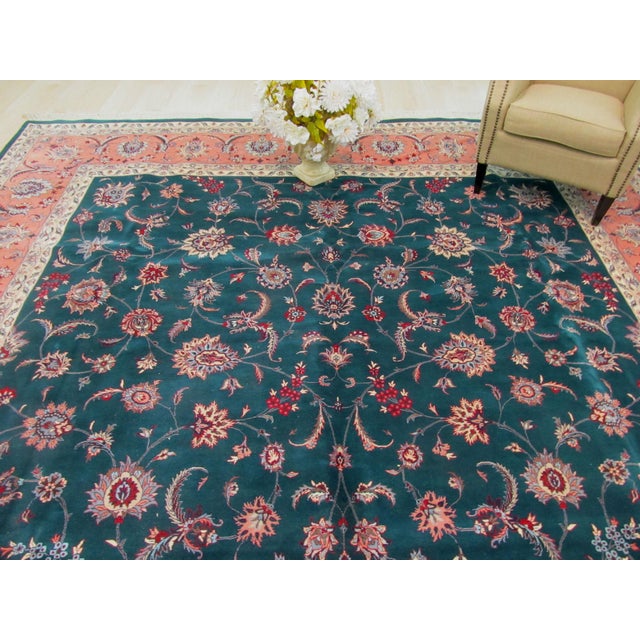 Large Modern Fine Persian Floral Design Green Hand-Knotted Wool Area Rug Carpet For Sale In New York - Image 6 of 7