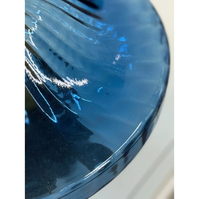 Vintage Monumental Italian Hand Blown Mid-Century Blue Glass and Brass Lamps After Murano-a Pair For Sale - Image 9 of 11