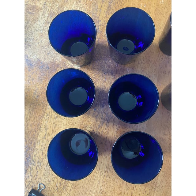 Vintage Handblown Cobalt Glasses- Set of 8 For Sale - Image 4 of 7