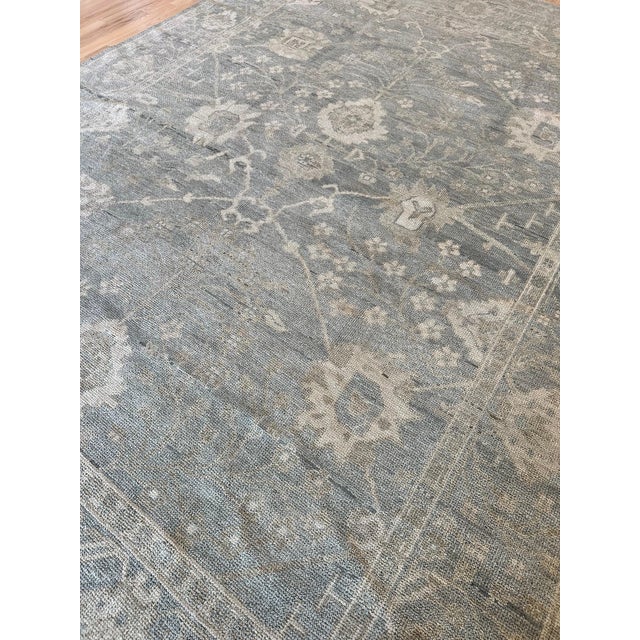 Vintage Oushak Carpet, Oriental Rug, Handmade Green Grey, Ivory, Saffron For Sale - Image 4 of 12