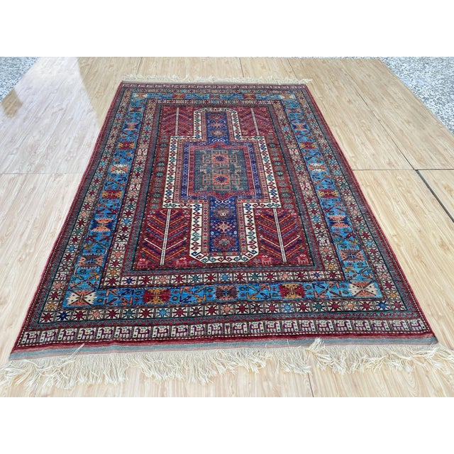 Tribal Vintage Kazak Wool Rug, Red Star Medallion For Sale - Image 3 of 11