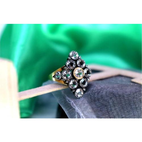 Gold and Silver Ring with Inlaid Zirconias For Sale - Image 3 of 8