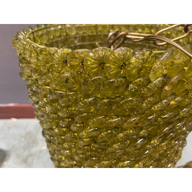 Vintage Olive Green Murano Glass Flower Pendant Lights, 1980s, Set of 2 For Sale - Image 4 of 12