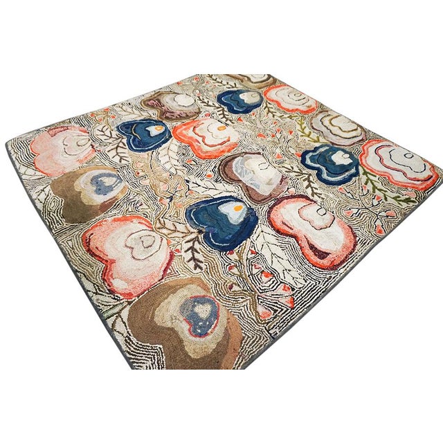 Beautiful White Ivory Field Fascinating Multicolored and Florals Design Antique American Hooked Rug For Sale - Image 10 of 10