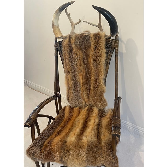Rustic 1960s Adirondack Teddy Bear Armchair Real Fox Fur Antlers Teddy Bears For Sale - Image 3 of 7