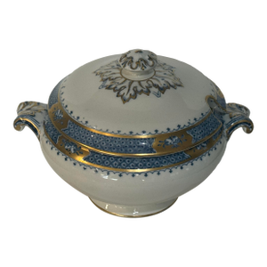 Antique English Dalmeny Covered Tureen by Hancock Whieldon Pattern, Blue & Gilt