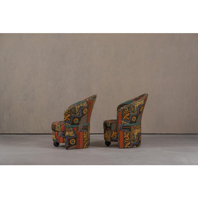 Textile Postmodern Armchairs with Abstract Upholstery, Germany, 1980s, Set of 2 For Sale - Image 7 of 14