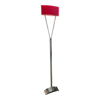 Leucos Modern Chrome and Red Glass Floor Lamp For Sale