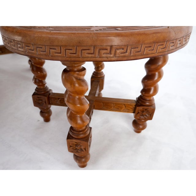 Mid 20th Century Embossed Leather South American Coffee Table 4 Nesting Stools Chairs For Sale - Image 12 of 18