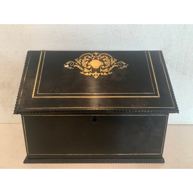 Napoleon III Letter Box in Black Wood and Marquetry, 19th Century For Sale - Image 6 of 12