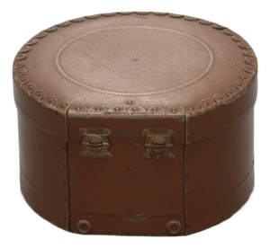 Brown Round Hat Box with Handle, 1920s
