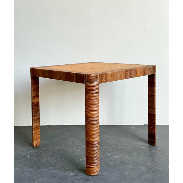 Mid-Century Modern Vintage Bielecky Brothers Wrapped Rattan Game Table For Sale - Image 3 of 12