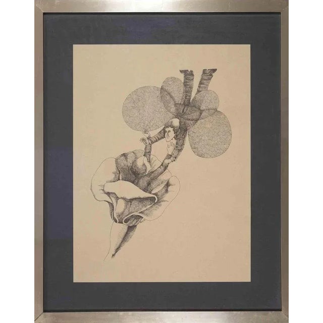 Unknown, Lovers, 1970s, Original Drawing, Framed For Sale - Image 4 of 4