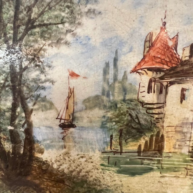 Vintage French hand painted tile. Impressed on the reverse PARIS JOG GIVET, now covered in protective felt.