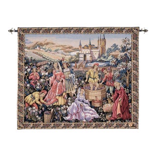 Vendanges Au Chateau Loom Woven Tapestry - 96 X 117 Cm (3'2" X 3'10") - Requires Rod Size 3 For Sale