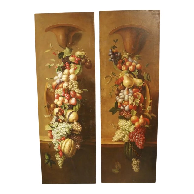 Tall Antique Italian Still Life Paintings, Circa 1900 - A Pair For Sale