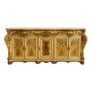 Louis XV Venetian Curved Sideboard in Lacquered, Painted and Gilded Wood, 1920s For Sale