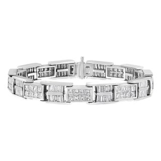 14K White Gold 10 5/8 Cttw Diamond Panel Link Bracelet - 7" Inches For Sale